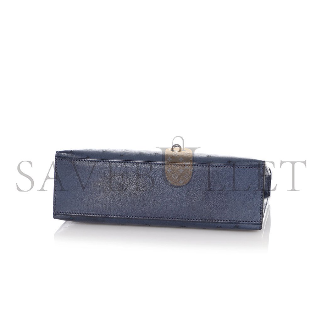 H**mes master bleu de malte ostrich kelly pochette (22*14*7cm)